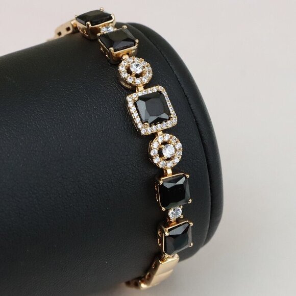 "Elegant Rose Gold Bracelet with Black and Clear CZ Stone Accents, XPBL0885 - Picture 1 of 13